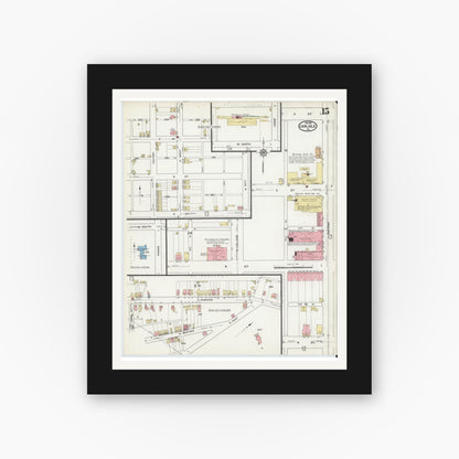 Old map wall art mockup — black gallery frame with white mat — Sanborn Fire Insurance Map from Carlisle, Cumberland County, Pennsylvania (1915), Sheet #0015