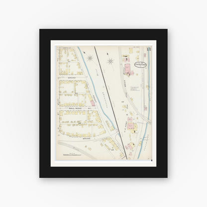 Old map wall art mockup — black gallery frame with white mat — Sanborn Fire Insurance Map from Johnstown, Cambria County, Pennsylvania (1886), Sheet #0011