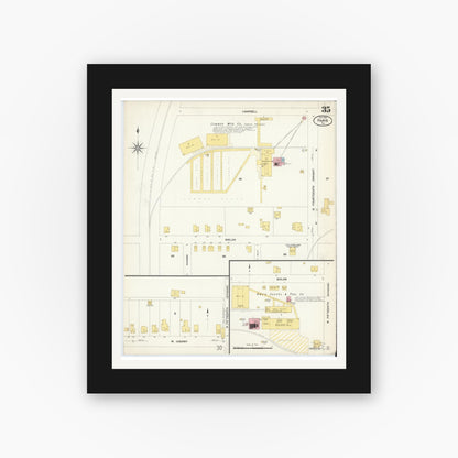 Old map wall art mockup — black gallery frame with white mat — Sanborn Fire Insurance Map from Paris, Lamar County, Texas (1908), Sheet #0035