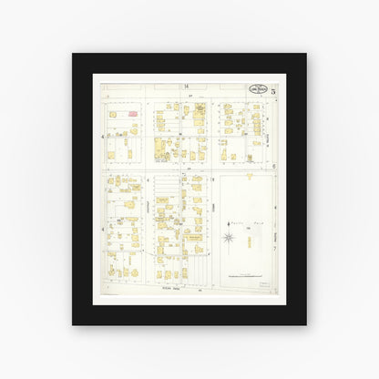 Old map wall art mockup — black gallery frame with white mat — Sanborn Fire Insurance Map from Long Beach, Los Angeles County, California (1902), Sheet #0005