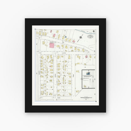 Old map wall art mockup — black gallery frame with white mat — Sanborn Fire Insurance Map from Elmore, Ottawa County, Ohio (1920), Sheet #0006