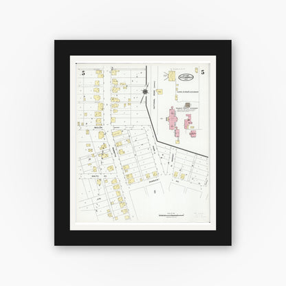 Old map wall art mockup — black gallery frame with white mat — Sanborn Fire Insurance Map from Saint Clairsville, Belmont County, Ohio (1924), Sheet #0005