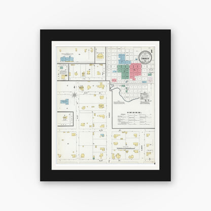 Old map wall art mockup — black gallery frame with white mat — Sanborn Fire Insurance Map from Comanche, Comanche County, Texas (1902), Sheet #0001