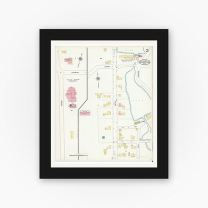 Old map wall art mockup — black gallery frame with white mat — Sanborn Fire Insurance Map from Ashburnham, Worcester County, Massachusetts (1909), Sheet #0003