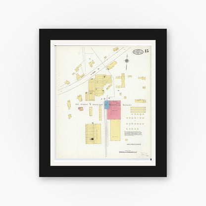 Old map wall art mockup — black gallery frame with white mat — Sanborn Fire Insurance Map from Painesville, Lake County, Ohio (1911), Sheet #0015