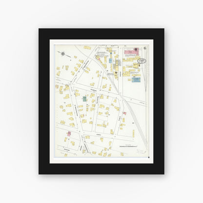 Old map wall art mockup — black gallery frame with white mat — Sanborn Fire Insurance Map from Corry, Erie County, Pennsylvania (1909), Sheet #0006