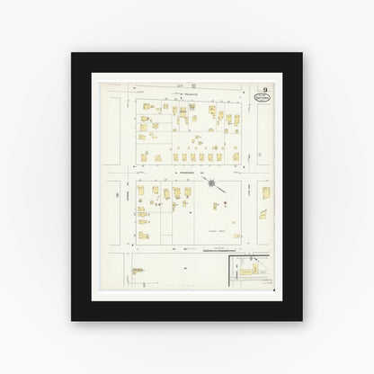 Old map wall art mockup — black gallery frame with white mat — Sanborn Fire Insurance Map from Daytona, Volusia County, Florida (1912), Sheet #0009