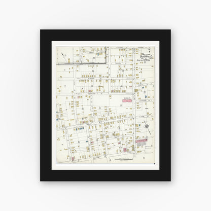 Old map wall art mockup — black gallery frame with white mat — Sanborn Fire Insurance Map from Pleasantville, Atlantic County, New Jersey (1917), Sheet #0007