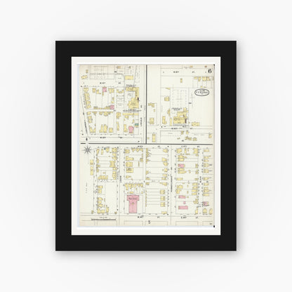 Old map wall art mockup — black gallery frame with white mat — Sanborn Fire Insurance Map from Tyrone, Blair County, Pennsylvania (1896), Sheet #0006