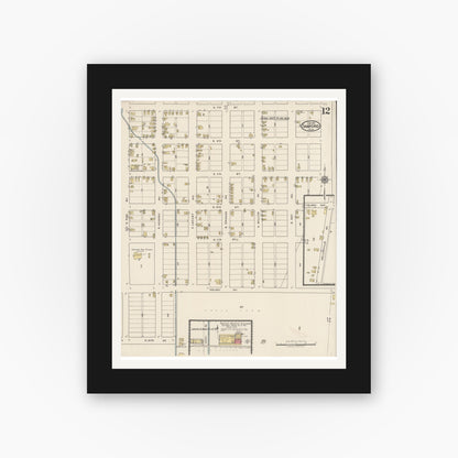 Old map wall art mockup — black gallery frame with white mat — Sanborn Fire Insurance Map from Sanford, Seminole County, Florida (1922), Sheet #0012