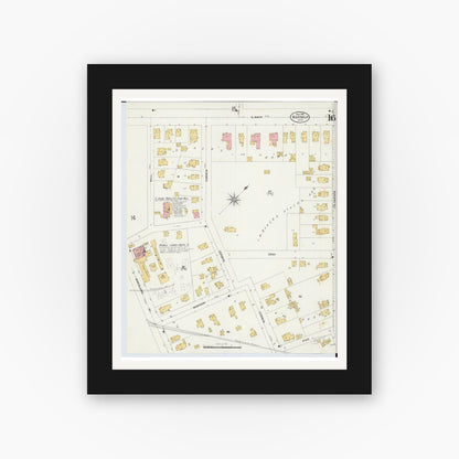 Old map wall art mockup — black gallery frame with white mat — Sanborn Fire Insurance Map from Norwalk, Huron County, Ohio (1906), Sheet #0016