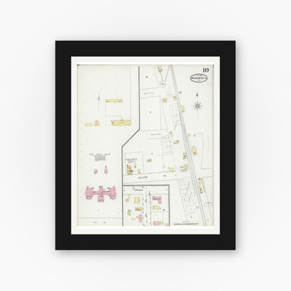 Old map wall art mockup — black gallery frame with white mat — Sanborn Fire Insurance Map from Menomonie, Dunn County, Wisconsin (1894), Sheet #0010