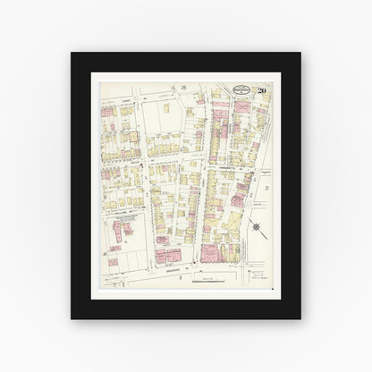 Old map wall art mockup — black gallery frame with white mat — Sanborn Fire Insurance Map from Braddock, Allegheny County, Pennsylvania (1914), Sheet #0020