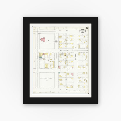Old map wall art mockup — black gallery frame with white mat — Sanborn Fire Insurance Map from Tipton, Cedar County, Iowa (1893), Sheet #0005
