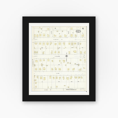 Old map wall art mockup — black gallery frame with white mat — Sanborn Fire Insurance Map from Terrell, Kaufman County, Texas (1914), Sheet #0006