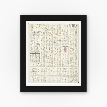 Old map wall art mockup — black gallery frame with white mat — Sanborn Fire Insurance Map from Salem, Columbiana County, Ohio (1915), Sheet #0018