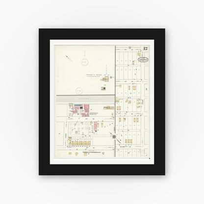 Old map wall art mockup — black gallery frame with white mat — Sanborn Fire Insurance Map from Coraopolis, Allegheny County, Pennsylvania (1911), Sheet #0012