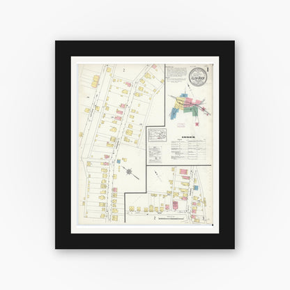 Old map wall art mockup — black gallery frame with white mat — Sanborn Fire Insurance Map from Glen Rock, York County, Pennsylvania (1913) - Complete Map Set