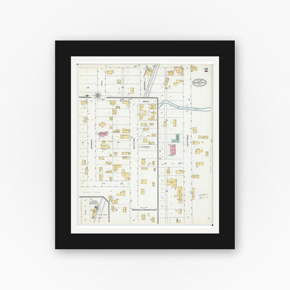 Old map wall art mockup — black gallery frame with white mat — Sanborn Fire Insurance Map from Reedsville, Manitowoc County, Wisconsin (1906), Sheet #0002