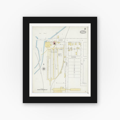 Old map wall art mockup — black gallery frame with white mat — Sanborn Fire Insurance Map from Wilcox, Elk County, Pennsylvania (1895), Sheet #0003