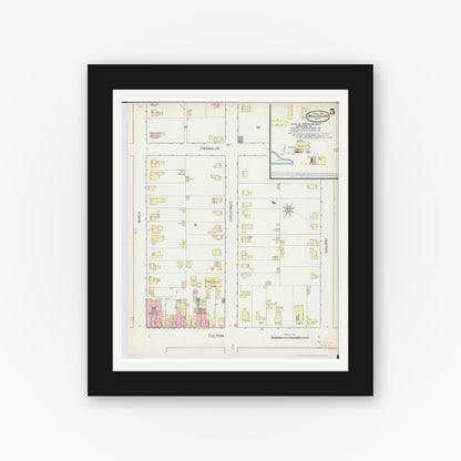 Old map wall art mockup — black gallery frame with white mat — Sanborn Fire Insurance Map from Wauseon, Fulton County, Ohio (1893), Sheet #0005