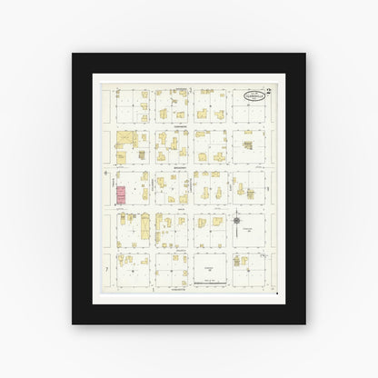 Old map wall art mockup — black gallery frame with white mat — Sanborn Fire Insurance Map from Clarksville, Red River County, Texas (1911), Sheet #0002