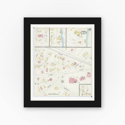 Old map wall art mockup — black gallery frame with white mat — Sanborn Fire Insurance Map from Tiffin, Seneca County, Ohio (1896), Sheet #0017