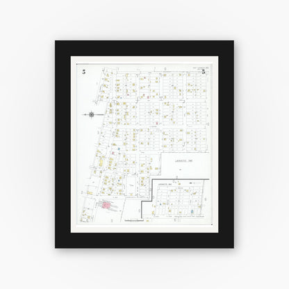 Old map wall art mockup — black gallery frame with white mat — Sanborn Fire Insurance Map from West Lafayette, Coshocton County, Ohio (1946), Sheet #0005