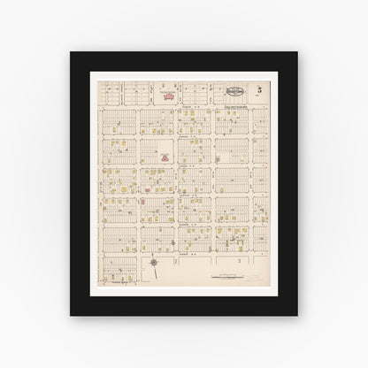 Old map wall art mockup — black gallery frame with white mat — Sanborn Fire Insurance Map from Robstown, Nueces County, Texas (1922), Sheet #0005