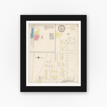 Old map wall art mockup — black gallery frame with white mat — Sanborn Fire Insurance Map from Barstow, San Bernardino County, California (1917), Sheet #0001