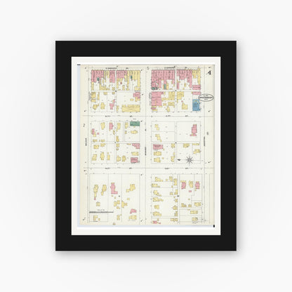 Old map wall art mockup — black gallery frame with white mat — Sanborn Fire Insurance Map from Upper Sandusky, Wyandot County, Ohio (1902), Sheet #0004