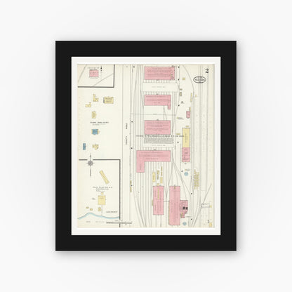 Old map wall art mockup — black gallery frame with white mat — Sanborn Fire Insurance Map from Hudson, St. Croix County, Wisconsin (1912), Sheet #0002