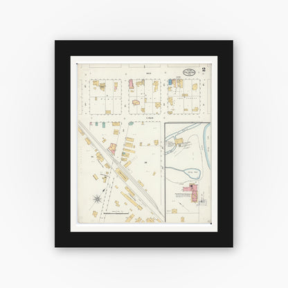 Old map wall art mockup — black gallery frame with white mat — Sanborn Fire Insurance Map from Palmyra, Jefferson County, Wisconsin (1904), Sheet #0002
