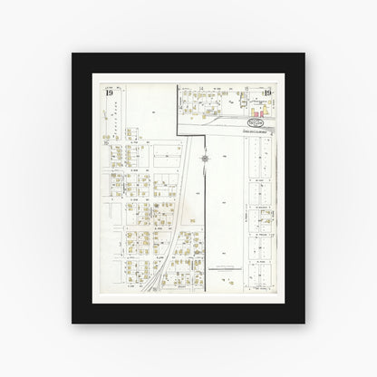 Old map wall art mockup — black gallery frame with white mat — Sanborn Fire Insurance Map from Taylor, Williamson County, Texas (1923), Sheet #0019