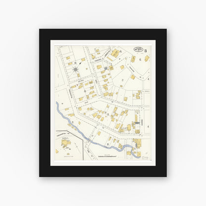 Old map wall art mockup — black gallery frame with white mat — Sanborn Fire Insurance Map from Mill Valley, Marin County, California (1908), Sheet #0003