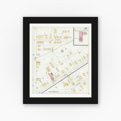 Old map wall art mockup — black gallery frame with white mat — Sanborn Fire Insurance Map from Durham, Durham County, North Carolina (1898), Sheet #0011