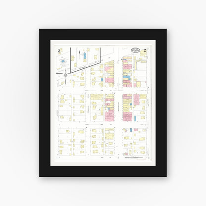 Old map wall art mockup — black gallery frame with white mat — Sanborn Fire Insurance Map from Remsen, Plymouth County, Iowa (1929), Sheet #0002