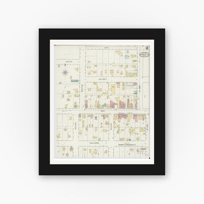 Old map wall art mockup — black gallery frame with white mat — Sanborn Fire Insurance Map from Madelia, Watonwan County, Minnesota (1894), Sheet #0002