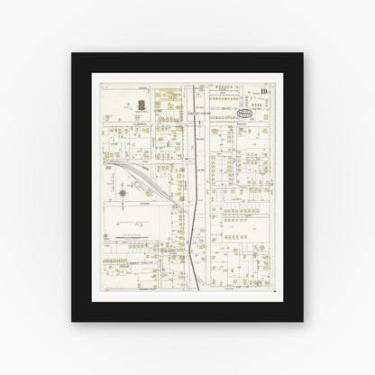 Old map wall art mockup — black gallery frame with white mat — Sanborn Fire Insurance Map from Orange, Orange County, Texas (1919), Sheet #0019
