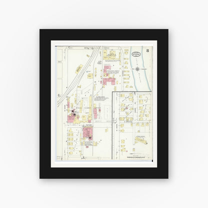 Old map wall art mockup — black gallery frame with white mat — Sanborn Fire Insurance Map from Athens, Athens County, Ohio (1914), Sheet #0008