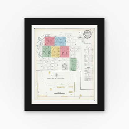 Old map wall art mockup — black gallery frame with white mat — Sanborn Fire Insurance Map from Roodhouse, Greene County, Illinois (1900) - Complete Map Set