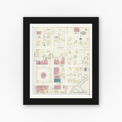 Old map wall art mockup — black gallery frame with white mat — Sanborn Fire Insurance Map from Paulding, Paulding County, Ohio (1913), Sheet #0006