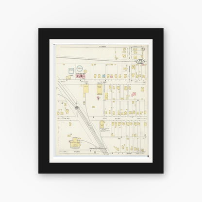 Old map wall art mockup — black gallery frame with white mat — Sanborn Fire Insurance Map from Salem, Columbiana County, Ohio (1915), Sheet #0003