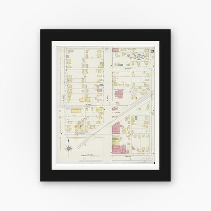 Old map wall art mockup — black gallery frame with white mat — Sanborn Fire Insurance Map from Findlay, Hancock County, Ohio (1895), Sheet #0010
