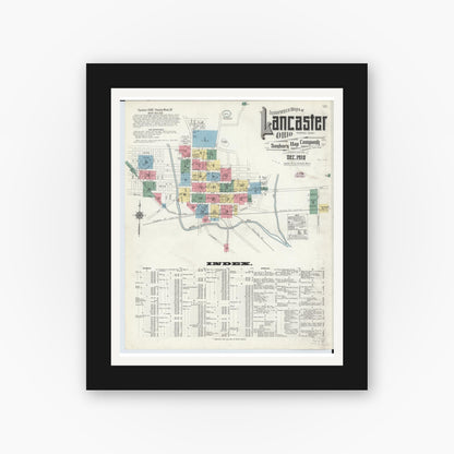Old map wall art mockup — black gallery frame with white mat — Sanborn Fire Insurance Map from Lancaster, Fairfield County, Ohio (1910) - Complete Map Set