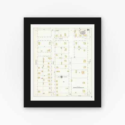 Old map wall art mockup — black gallery frame with white mat — Sanborn Fire Insurance Map from Vernon, Wilbarger County, Texas (1912), Sheet #0010