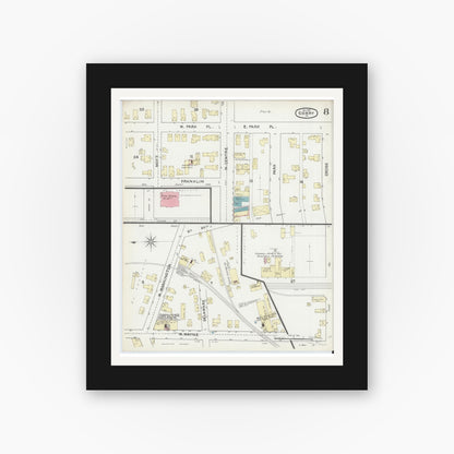 Old map wall art mockup — black gallery frame with white mat — Sanborn Fire Insurance Map from Corry, Erie County, Pennsylvania (1891), Sheet #0008