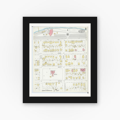 Old map wall art mockup — black gallery frame with white mat — Sanborn Fire Insurance Map from Bridgeport, Belmont County, Ohio (1903), Sheet #0005