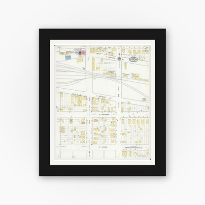 Old map wall art mockup — black gallery frame with white mat — Sanborn Fire Insurance Map from Staples, Todd County, Minnesota (1916), Sheet #0007