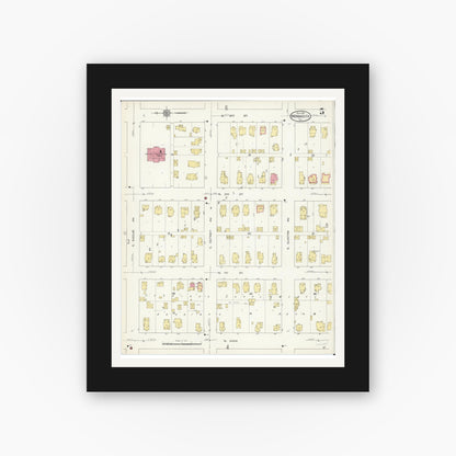 Old map wall art mockup — black gallery frame with white mat — Sanborn Fire Insurance Map from Monmouth, Warren County, Illinois (1913), Sheet #0005